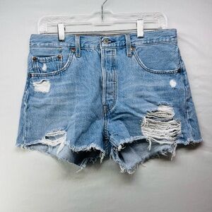 Levi's 501 Light‎ Blue Distressed Jean Shorts